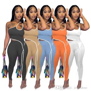 2022 Женские брюки из двух частей набор Sexy Sportswear Designer Fashion Line Top Leggings Костюм Лето Без рукавов Соответствующий набор