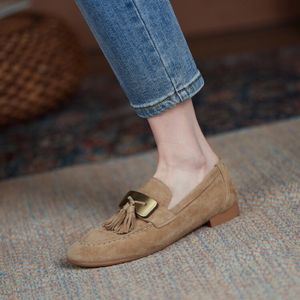 Tassel Fringe Loafers Cow Suede Leather Slip on Lady Wedding Dress Shoes Sheepskin Womens Driving Boats