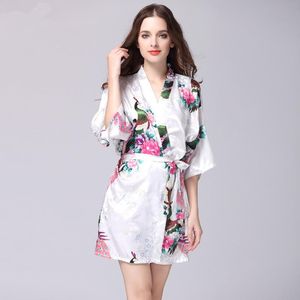 Kadınların Pijama Tasarımcısı Kadın Baskılı Çiçek Kimono Elbise Elbise İpek Saten Düğün Çöp Nightbound Çiçek S M L XL XXL XXXL D125-09W
