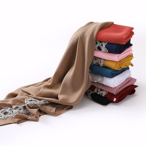 Anpassad spets hijab för kvinnor bubbla chiffong scarf muslim paljetter sjal vanlig turban headwraps pannband foulard femme