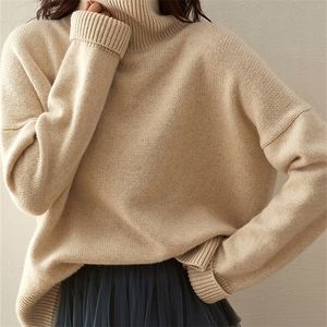 Turtleneck Cashmere Sweater Casual Loose Thicking Women's Cashmere Sweater Long Sleeve Autumn and Winter Trend Product 201222