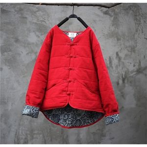 Aransue Weibliche Baumwolle Leinen Wintermantel Vintage Baumwolle gepolsterte Jacken Frauen künstlerische Porzellan Patchwork Veste Femme Tops 201026