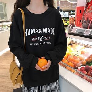 Jesienna bluza femme w stylu koreański Ulzzang harajuku cienkie luźne bluzy kobiety swobodne bluzy z długim rękawem Tops 201203