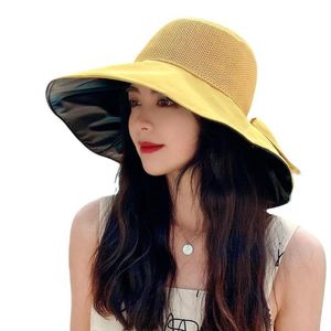 Wide Brim Hats Summer Cap Women Hat Solid Round Shape Hollow Out Sun Protection Heat Resistant Big Soft Material CapWide