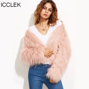 ICCLEK 가을과 겨울 새 모피 모방 모피 코트 여성 짧은 황갈 양고기 핑크 코트 두꺼운 코트 T220716