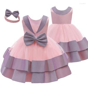 Flickans kl￤nningar Baby Dress for Girl Tutu Backless Cute Bow 1 Year Birthday Infant Party Wear Dop Sm￥barn Pink Princess Gowngirl's