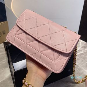 Womens Classic Square Flap Bag Leather Quilting Diamond Check Gold Metal Hardware Chain Shoulder Crossbody Bag Designer Luxury 20x13CM