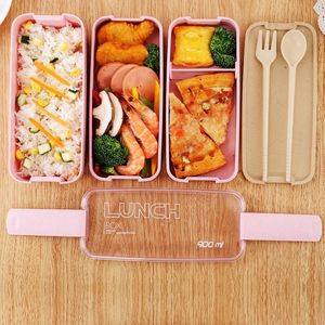 Tuuth Microwave Lunch Box 3 Layer 900 Ml Lagring Vete Straw Fruit Sallad Rice Bento Food Container för skolans kontor Y200429