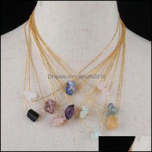 Konst och hantverk Gold Reiki Chakra Irregar Druzy Natural Stone Amethyst Pendant Halsband Rose Quartz Lapis Women