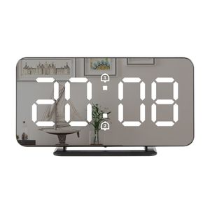 デジタルミラー目覚まし時計LEDウォールテーブル電子温度時計多機能ウォッチホームデコレーションクロックT200601