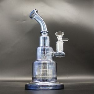 9 Inch Blue Metallic Three Layers Glass Bong Water Pipe Hookah Smoking Pipes Bongs Water Bottles Dab Rig Water Pipe Size 14mm Female Joint