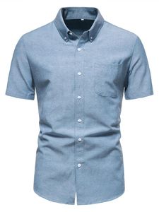 Camisetas masculinas de manga curta masculina oxford camisa casual botão frontal colar giro