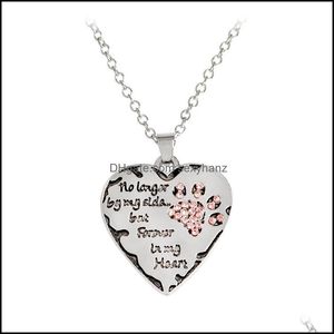 Pendant Necklaces Pendants Jewelry "No Longer Be My Side But Forever In Heart" White Sier Crystal Cats Dogs Paws Claw Print Heart Necklace
