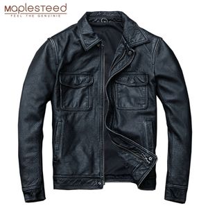 Maplesteed Vintage Black Real Leather Jacket Men 100 천연 송아지 피부 빨간 갈색 가죽 자켓 남자의 가죽 코트 가을 LJ201029