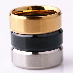 Partihandel 50st/Lot Black Gold Silver Color Men's 8mm rostfritt stål Fashion Jewelry Band Rings Brand 220506