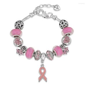 Link Chain PBR116 Pink/White/Red/Blue/Green/Orange Ribbon Cancer Awareness Crystal Resin Beads DIY Bracelet Jewelry For Women Inte22