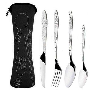 4st Steel Knifes Fork Spoon Set Family Travel Camping Cutlery Eyeful Four-Piece Cyndor Set With Case Portable Table Seary Y220530