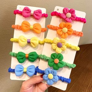 Fabric Bow Head Rope Hair Ring Flower Small Tied Rubber Band Girl Candy Color Jewelry Hair Accessories