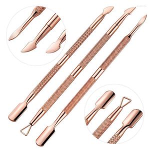 Nagelfiler 1/3 st guld rostfritt stål nagelband Pusher Art Pedicure Manicure Tools File Dead Skin Push Remover Prud22