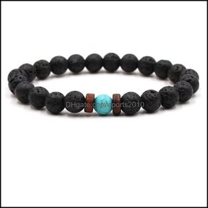 Konst och hantverk Natural Black Lava Stone Wooded Strand Tigers Eye Turquoise P￤rlor Chakra Armband Essential Oil Diffuser Sports2010 D0A