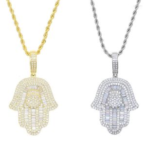 Chokers 5a Cubic cyrkonia Hip Hop Bling Men chłopca biżuteria Hiphop Rock Baguette CZ Hamsa Ręczny łańcuch tenisowy Sidn22