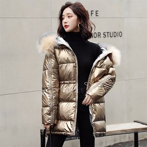 アイレゴゴ高品質の冬のジャケットの女性温かい厚い毛皮の長いコートと暖かい厚さ輝く女性暖かい冬のパーカー201128