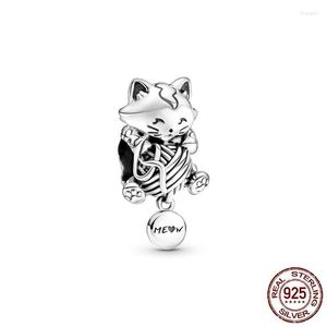 Diğer cazibe yavru kedi ve yün top fit orijinal bilezik yapımı ince mücevherler için diy gümüş boncuk mücevher hediyesi rita22