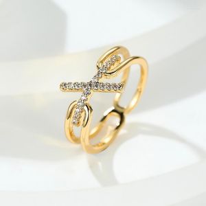 Fedi nuziali Luxury Female Crystal Hollow Open Ring Classic Gold Color Engagement Dainty White Zircon Lettera X For Women Wynn22