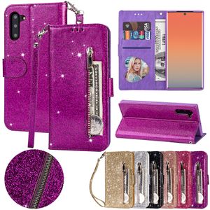 Bling Glitter Cases pour Samsung Galaxy S20 Ultra S10 S8 S8 Plus S20 Fe Note 8 9 10 Cuir Flip Flip Portefeuille Coque Coque Coque