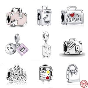 925 Sterling Silber Baumeln Charm Neue Feine Rosa Handtasche Perle Blau Reise Koffer Fit Charms Armband Diy Schmuck Zubehör