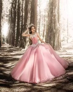 Vestidos De 15 Pink Princess Quinceanera Dresses Crystal Beaded Sweetheart 16 Dress abiti da cerimonia Prom Gowns BC12686