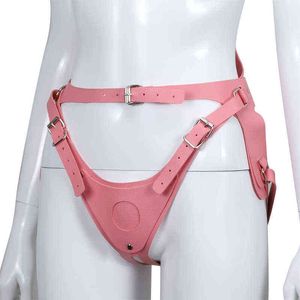 Nxy Sex Products Dildos Pink Pu Leather Bdsm Bondage Belt on Dildo Adjustable Strap Panties Less Harnas Lesbian Toy for Women 1216