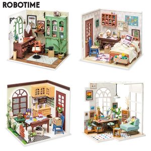 Robotime Diy Studio sovrum matsalhus med möbler barn vuxen docka miniatyr dollhus trä kit leksak dgm 220715