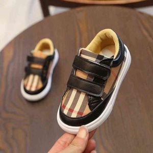 3-8 år Fashion Plaid White Shoes Boys Shoes Toddler Girl Boy Sneakers Pu Leather Casual Children Barn Outfit Korean Shoes G220517