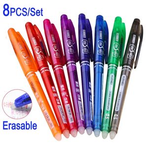 8PcsSet Erasable Gel Pen 07mm 05mm Bullet Tip Blue Black Red Ink Refill Rods 8 Color Writing Drawing Painting Washable Handle 220714