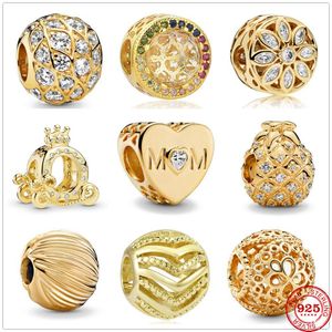 925 Silber Charm-Perlen baumeln New Gold MOM Kürbiswagen Ananas-Perle passend für Pandora-Charm-Armbänder DIY-Schmuckzubehör