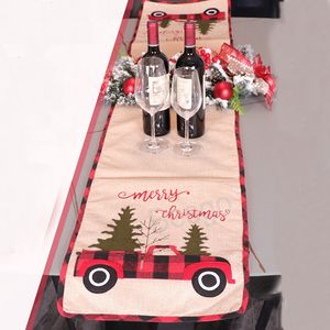 크리스마스 테이블 러너 크리스마스 트리 레트로 식탁보 빨간 트럭 인쇄 테이블 플래그 새해 크리스마스 식탁보 장식 BH7138 TYJ