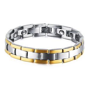 Wholesale chain care resale online - Mens Titanium Steel Magnetic Therapy Power Health Care Cuff Bangle Bracelet Silver Gold Chain for Men Friendship Gift322K