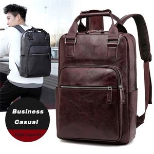 Luxury Mäns Ryggsäckar PU Läder Business Man Bag Designer Laptop Ryggsäck Stor Kapacitet Dator Backpackbriefcase 220329