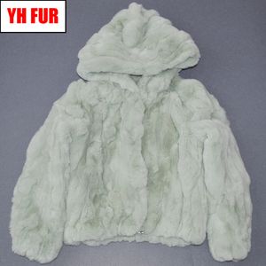 Warm Soft Women Hooded Real Rex Rabbit Fur Coat Real Rex Rabbit Fur Jacket Girls Real Genuine Rex Rabbit Fur Short Hood Overcoat 201103