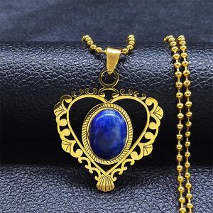 Colares pendentes Bohemia azul natural de pedra aço inoxidável Cadeia Mulheres colorido de cor de jóias de coração N3604S04Penda