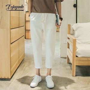 Men's Pants FOJAGANTO Summer Korean Style Linen Slim Casual Calf Length Fashion Light Thin Solid Color Male 220826