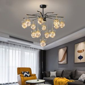 Modern Crown Glass Ball Pendant Lamps Living Room Decoration Salon Bedroom Decor LED Gold Lights For Indoor Chandelier Lighting Chandeliers Ceiling Lampadario