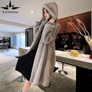 Leiouna Full Large Size M5XL Long Thick Winter Fashion Mink Coat Womens Over The Knee Velvet Fur Coats Female Medium 201029