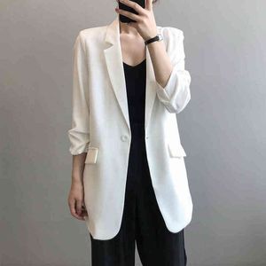 Spring And Autumn Women Blazers Solid Blazer Womens Loose Fashion Temperament Casual Suit One Button Jacket Coat 210412