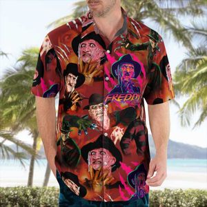 Erkekler Sıradan Gömlek 3D Baskı Cadılar Bayramı Korku Hawaii Gömlek Erkekler Yaz Kısa Kollu Erkekler Büyük Boy Camisa Social 5xl W2men's