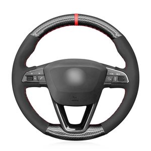 Steering Wheel Covers Carbon Fiber Black Suede Car Cover For Seat Leon 5F 3 2013-2022 Ibiza 6J Tarraco Arona Ateca AlhambraSteering CoversSt