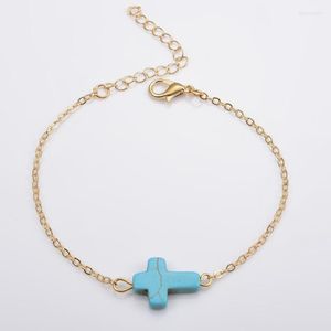 Link Kette Gute Wünsche Mode Türkisen Kreuz Armband Für Religion Gott Armbänder Paar Frauen Charme Schmuck DIY Inte22