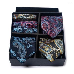 Bow Ties High Quality Gift Box Tie Handkerchief Pocket Squares Set Clip Necktie Male Clothing Accessories Brown Polka DotBow Fier22