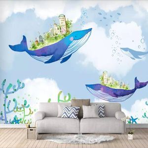 Tapeten Milofi Benutzerdefinierte 3D-Tapete Wandbild Nordic Cartoon Wal Kinderzimmer Hintergrund Wand Wohnzimmer Schlafzimmer Dekoration Malerei WaWa